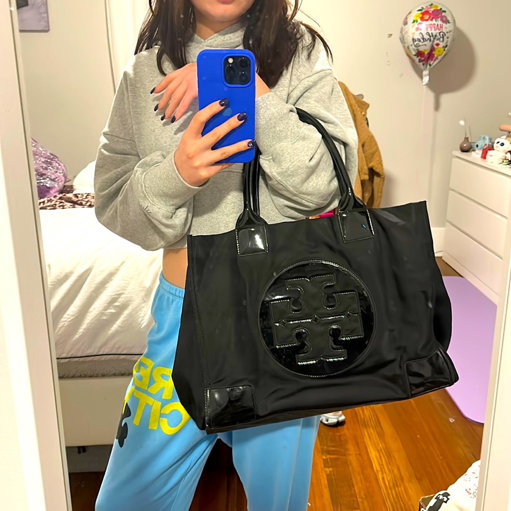 Tory Burch black Ella patent tote